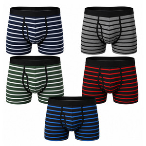 Calzoncillos Boxer a Rayas para Hombre, Paquete de 5, Ropa Interior de Algodón, Transpirable, Suave y Cómoda, Calzoncillos Boxer de Cintura Media para Hombre, Venta al por Mayor - Product Image 1