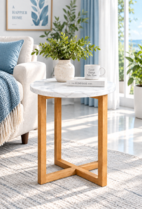 Mesa Auxiliar Redonda Moderna y Ecológica con Tapa de Mármol y Patas de Metal, Muebles para Sala de Estar al Aire Libre - Product Image 3