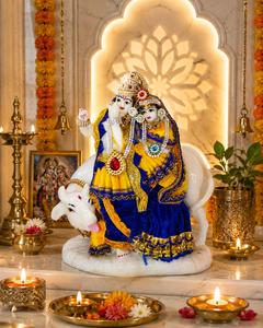 Handmade Resin Religious Figure Lord Krishna Radha <b>White</b> Cow Traditional Design Artistic Handicraft for Home Diwali <b>Table</b> - Product Image 1