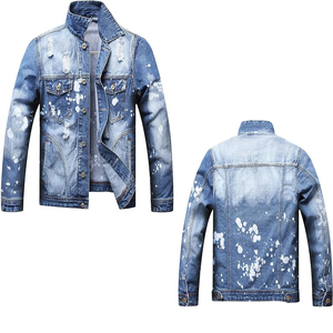 Veste en jean robuste pour homme, bleu, style streetwear, fermeture boutonnée, manteau décontracté, haute qualité, sans marque - Product Image 1