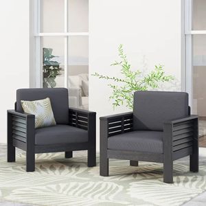 Ensemble de 2 chaises club d'extérieur en bois d'acacia avec coussins gris foncé 27,75''D x 32''L x 27,75''H – Mobilier d'extérieur élégant - Product Image 3