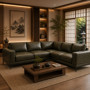 Luxury Genuine Leather Sectional <b>Sofa</b> Modern L-Shaped Couch with Solid Wood Frame for Living Room Apartment Penthouse Hotel - Product Image 1