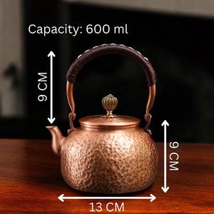 Bouilloire à thé vintage de luxe en cuivre avec bec courbé élégant, poignée décorative en cuivre, couvercle assorti et corps en cuivre martelé - Product Image 5
