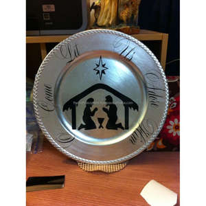 Plat de service de plat de chargeur de nourriture en métal de forme réutilisable plat plat de chargeur plat haut plateau/assiette de nourriture de finition d'émail pour des vacances - Product Image 1