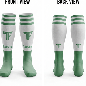 Premium 320 GSM Quick Dry Breathable <b>Moisture</b> Wicking Wool/Spandex Men Flag Football <b>Socks</b> White Green Custom Knit Logo - Product Image 1