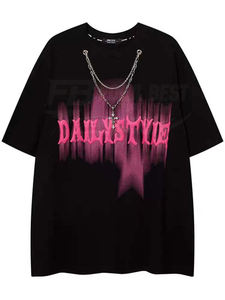 T-shirt décontracté oversize en polyester 100% à col rond avec logo et dentelle, doux et respirant, pour le printemps et l'été - Product Image 6