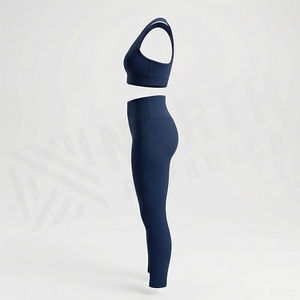 Conjunto de yoga de 2 piezas azul marino para mujer, leggings de cintura alta y sujetador deportivo tipo racerback - Product Image 3
