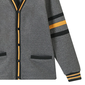 Alpha Dark Grey Thick Wool/Cashmere Fleece <b>Cardigan</b> V Neck Knit <b>Chenille</b> Front Letters Covered Button Casual Winter Sweater - Product Image 5