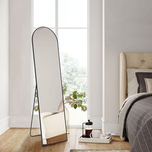 Specchio a Parete in Alluminio da 147x48 cm con Supporto, Specchio da Terra per Camera da Letto o Bagno, Uso Domestico - Product Image 4