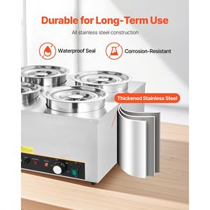 Scaldavivande Elettrico Commerciale Bain Marie da 1500W con 4 Pentole in Acciaio Inox da 6,34QT, Temperatura Regolabile 86~185°C, Attrezzatura per Mantenimento Calore - Product Image 6
