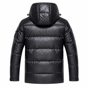 Men's Black Eco-friendly Puffer <b>Jacket</b> Cotton Filled Windproof Zipper Closure Casual <b>Winter</b> Wear Solid Color Regular Fit Front - Product Image 2