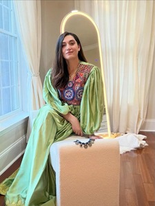 Light Green Afghan Embroidered Maxi Dress Boho Casual Long Sleeve Ethnic Women Fashion Party Wear - Product Image 5