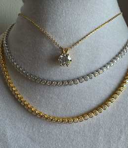 Collier tennis en moissanite serti clos, en argent sterling 925 plaqué or 14 carats, bijoux de luxe pour femme, collier statement - Product Image 4