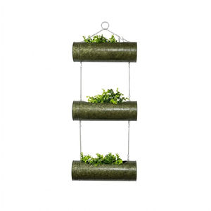 Jardinière suspendue à 3 niveaux style ferme, vert olive, en métal galvanisé, décorative, pour usage intérieur et extérieur. - Product Image 1