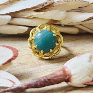 Unique Design Boho Floral <b>Rings</b> Tribal Brass Jewelry For Women 18k <b>Gold</b> Plated Malachite <b>Cocktail</b> Statement <b>Ring</b> For Wholesale - Product Image 3