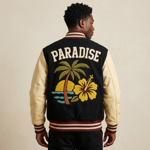 Custom Embroidered Varsity <b>Jacket</b> Unisex Casual Turn-down Collar Regular Fit PU Material Spring Style Floral Design Back Logo - Product Image 4