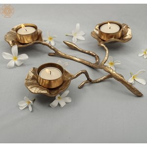 Elegante portavelas de hoja de diseñador de latón elegante de 13 pulgadas, artículo de Metal hecho a mano para decoración del hogar, regalos, tarros de velas hechos en India - Product Image 3