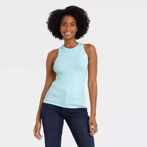 Camiseta de Tirantes Tejida para Mujer, Color Azul Claro Sólido, Cuello Redondo, Estilo Casual, Corte Regular, Transpirable - Product Image 3