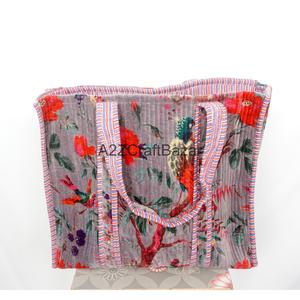 Sac fourre-tout matelassé en velours bohème, fait main, rayé, pour le shopping, en provenance du Rajasthan, pour exposition, vente en gros - Product Image 5