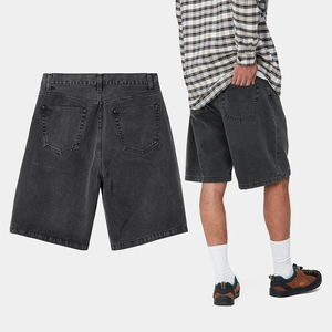 Men's 100% Cotton Knitted Mid Waist <b>Button</b> <b>Fly</b> Quick Dry Street Wear Cargo Shorts Denim Washed Baggy <b>Jean</b> Shorts Casual Style - Product Image 3
