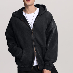 Sweat à capuche pour homme de haute qualité, entièrement zippé, en coton, effet délavé, personnalisable avec broderie, pour garçons. - Product Image 4