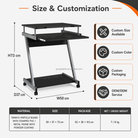 Étagère compacte à roulettes pour moniteur, plateau coulissant pour clavier, cadre métallique mobile avec roulettes, OEM ODM, poste de travail informatique, bureau