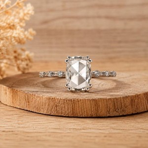 Wholesale 10K 14K 18K Solid Gold Antique <b>Cushion</b> Rose Cut & <b>Round</b> Lab Diamond DEF Color VSVVS Clarity IGI Certified Wedding Ring - Product Image 2