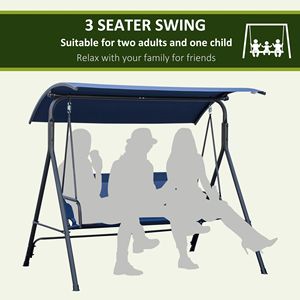 Adjustable Steel <b>Frame</b> 3-Person Porch <b>Swing</b> Bench Canopy Armrests Waterproof Dark Blue for Outdoor Garden Patio Porch Poolside - Product Image 6