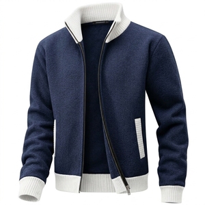 Cardigan tendance pour homme en tissu technique uni, col roulé zippé, en polaire tricotée, anti-plis, séchage rapide, idéal pour l'hiver et les affaires - Product Image 2