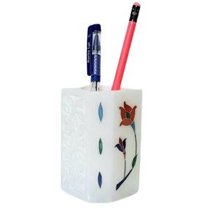 Marble Pen Holder Organizer Luxurious Office Accessories Rectangular 2 Pieces Marble Flower Design Pen Holder Unique - Product Image 6