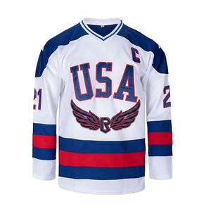 Camiseta de Hockey sobre Hielo de EE. UU. para Hombre, Manga Larga, Cuello en V, Bordado, Poliéster que Absorbe la Humedad, Uniforme, Corte Regular para Adultos - Product Image 2