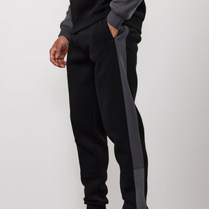 Men's Black Fleece Sweatpants With Gray Side Stripe Elastic Waist Casual Joggers Autumn Wear - Product Image 4