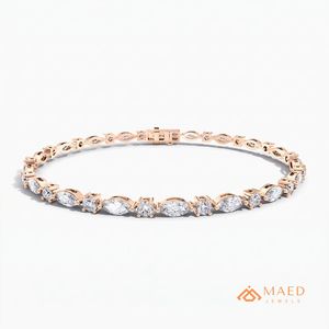Pulsera de tenis de moissanita para mujer, oro rosa, cadena fina, joyería de moda, piedra marquesa, accesorio elegante, regalo - Product Image 1