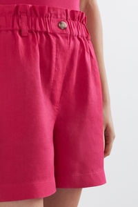 Effortless Summer Style Linen Regular Shorts Lace Detail Waist Dark Tort Buttons Front Slant Pockets Breathable Comfort - Product Image 4