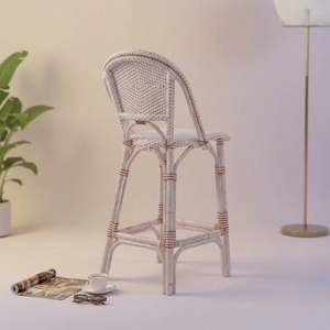 Tabouret de bistrot en rotin tressé artisanal avec dossier, pour café, restaurant, cuisine, extérieur et intérieur, siège décoratif - Product Image 3