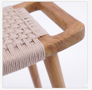 Minimalist Teak Wood Woven Rope <b>Stool</b> Modern Indoor Outdoor <b>Garden</b> Footrest Ottoman Luxury Patio Dressing Chair Home Furniture - Product Image 3