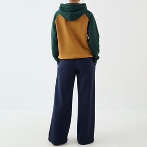 <b>Modest</b> Women Color Block Tracksuit <b>Set</b> 500GSM Cotton Fleece Hoodie Wide Leg Pants Winter Streetwear Wholesale - Product Image 2