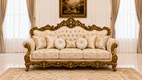 Canapé sectionnel de luxe de style rococo français en teck, 7 places, personnalisable, gonflable, durable, rembourré en mousse, pour salon