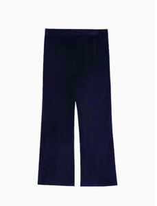 Pantalon évasé bleu marine pour homme, taille haute, jambe large, décontracté, avec poches latérales, infroissable, en polyester tissé, style automne - Product Image 2