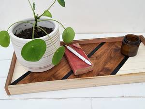 Wood Serving <b>Tray</b> / decorative coffee <b>table</b> <b>tray</b>, modern geometric wooden <b>tray</b>, breakfast in <b>bed</b> - Product Image 5