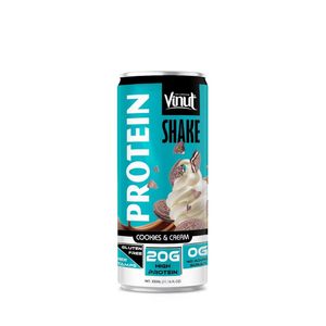 Café glacé VINUT Cookie Cream (11,16 fl oz) (Riche en protéines, sans gluten, sans sucre) OEM/ODM Marque privée Échantillon gratuit 24 canettes/plateau - Product Image 1