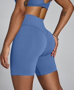 Shorts de Yoga de Cintura Alta, Color Sólido, Sin Costuras, Cintura Elástica Acanalada, Spandex y Nailon, Ropa Deportiva para Mujer, Calidad Premium - Product Image 2