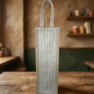 Stylish Natural Jute <b>Bottle</b> <b>Gift</b> <b>Bag</b> Reusable Wine Carrier with Durable Construction for Beverage Packaging Celebrations Events - Product Image 2