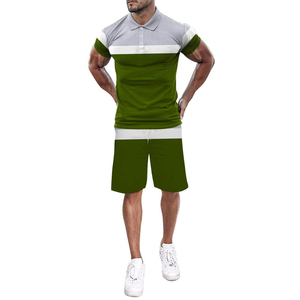 Men's Color Blocking Polo Shirt & Shorts <b>Set</b> Casual Summer Breathable <b>Knitted</b> Cotton Polyester Outfit - Product Image 4