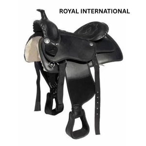 Silla de Montar Western Premium Royal International para Caballos |   Sillín de Carreras de Cuero Genuino con Estructura de Fibra de Vidrio y Herrajes de Acero Inoxidable - Product Image 1