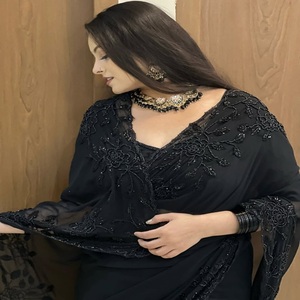 Voiles tissés à la main de qualité supérieure en faux georgette, style sari traditionnel, avec perles gaufrées sur toute la surface, séchage rapide, protection solaire, toutes saisons, pour femmes - Product Image 1