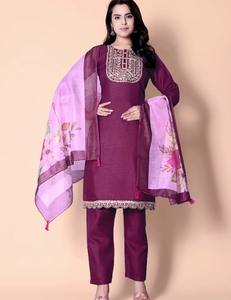 Venta al por mayor de conjuntos de Kurti de seda Georgette bordados para mujer, mezcla de algodón y seda, ropa étnica, proveedor, compra al por mayor, ropa de boda, tallas S a XXL - Product Image 2