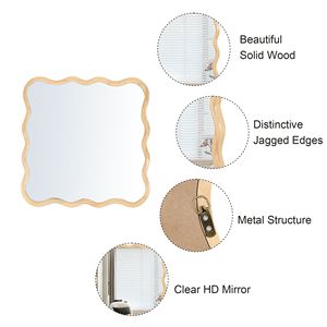 Legno naturale 36 \ "X 36 \" moderna parete quadrata ondulata specchio in legno massello arredamento per bagno soggiorno sala da pranzo guardaroba ingresso - Product Image 4