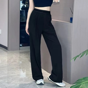 Pantalon large pour femme, taille haute, coupe ample, longueur intégrale, couleur unie, décontracté, pour l'été, respirant, avec taille élastique - Product Image 2