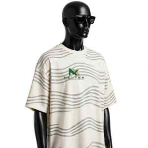 NEXTEX Unisex Wave Line <b>T</b> <b>Shirt</b> <b>Cream</b> Grey Soft Cotton Jersey Crew Neck Casual Tee <b>Shirt</b> - Product Image 4